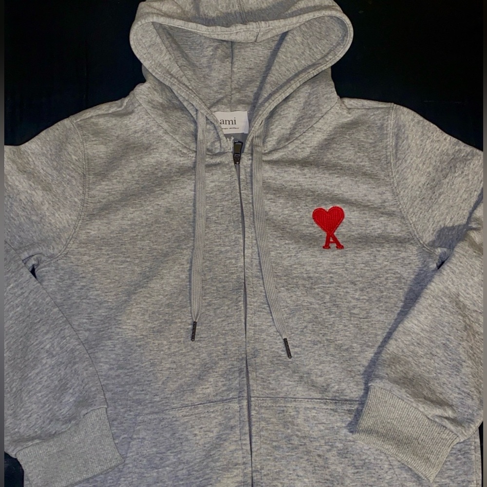 Ami Gray Hoodie with Red Heart Logo